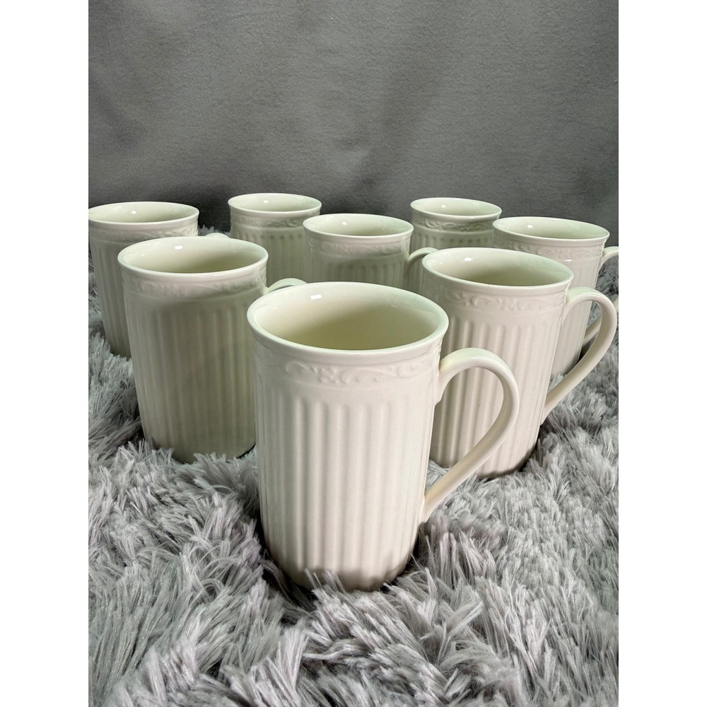 8- Mikasa Italian Countryside Tall Cappuccino Mugs Ivory DD900 Coffee Farmhouse